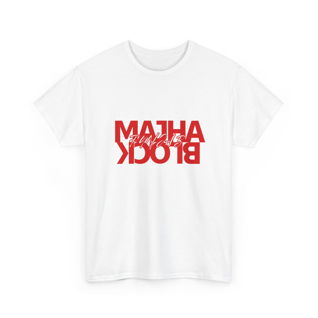 Graphic Tee — "Majha Block" Red Mirror Text Cotton T‑Shirt
