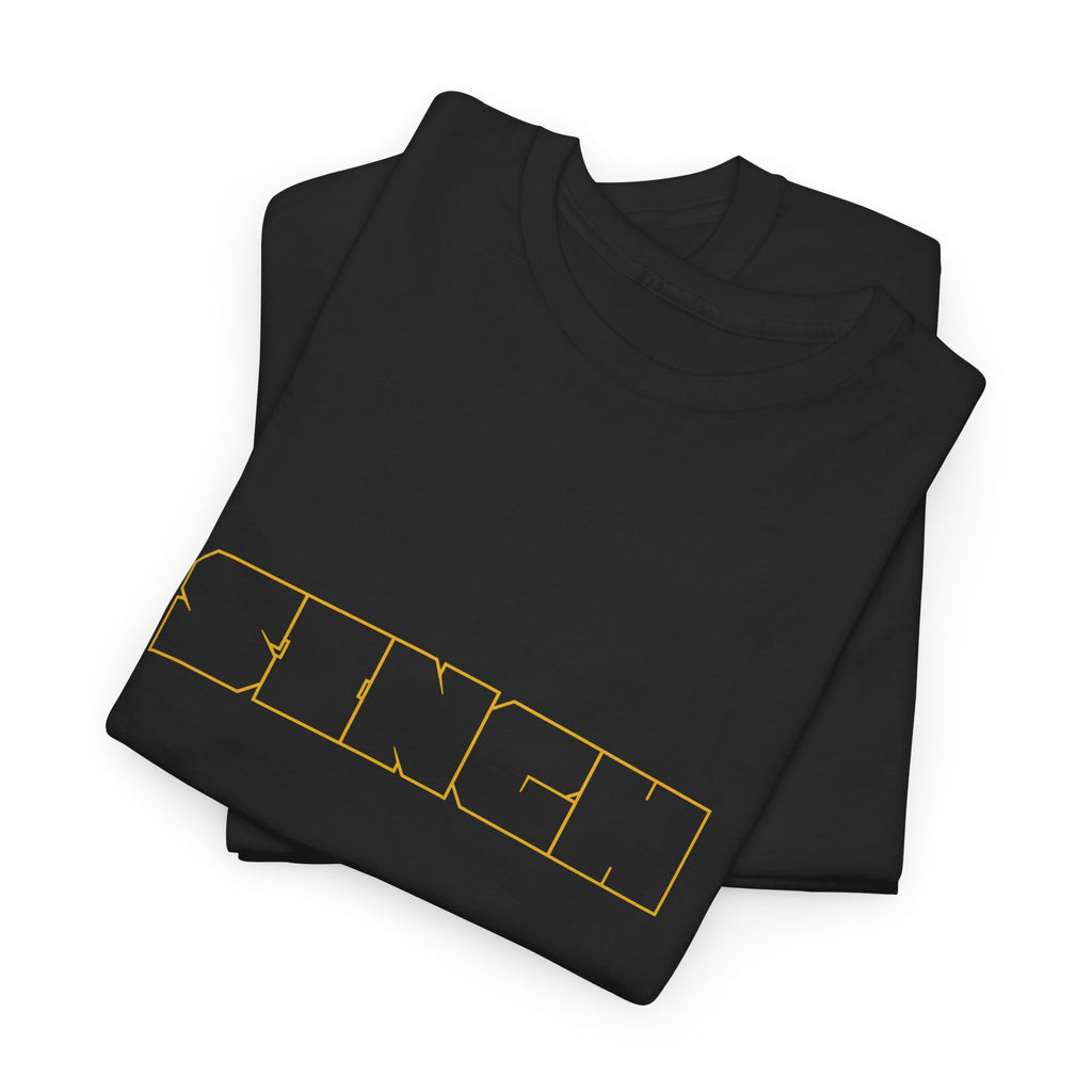 Singh Graphic Tee — Bold Gold Outline Punjabi Name Shirt