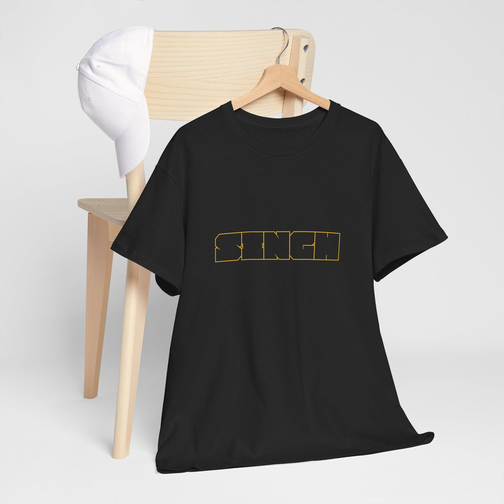 Singh Graphic Tee — Bold Gold Outline Punjabi Name Shirt