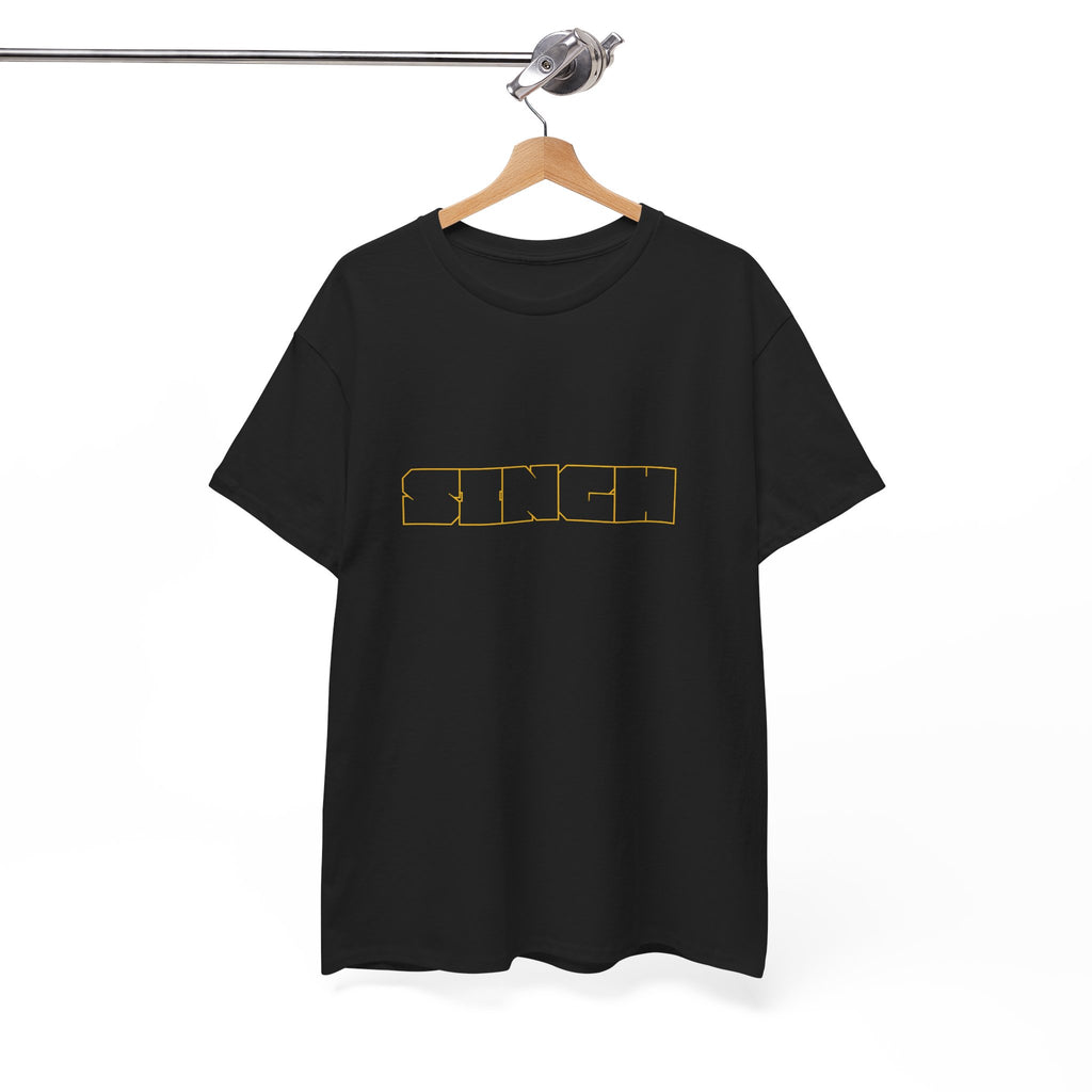 Singh Graphic Tee — Bold Gold Outline Punjabi Name Shirt