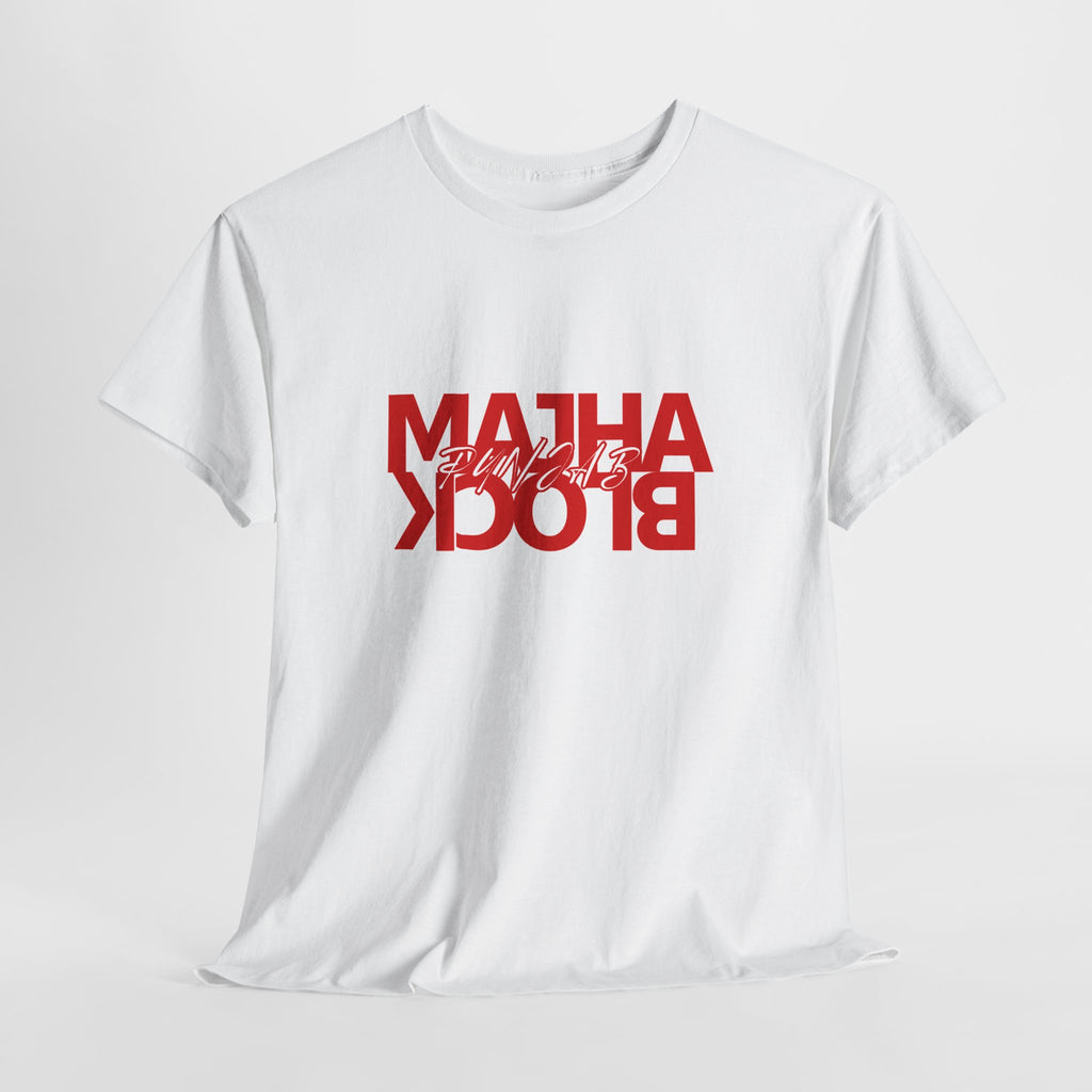 Graphic Tee — "Majha Block" Red Mirror Text Cotton T‑Shirt