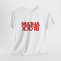 Graphic Tee — "Majha Block" Red Mirror Text Cotton T‑Shirt