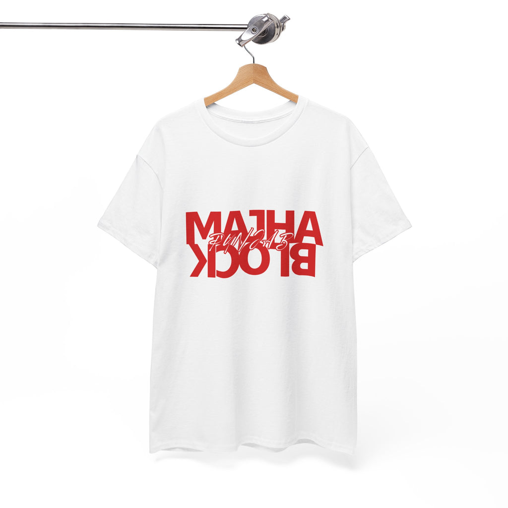 Graphic Tee — "Majha Block" Red Mirror Text Cotton T‑Shirt