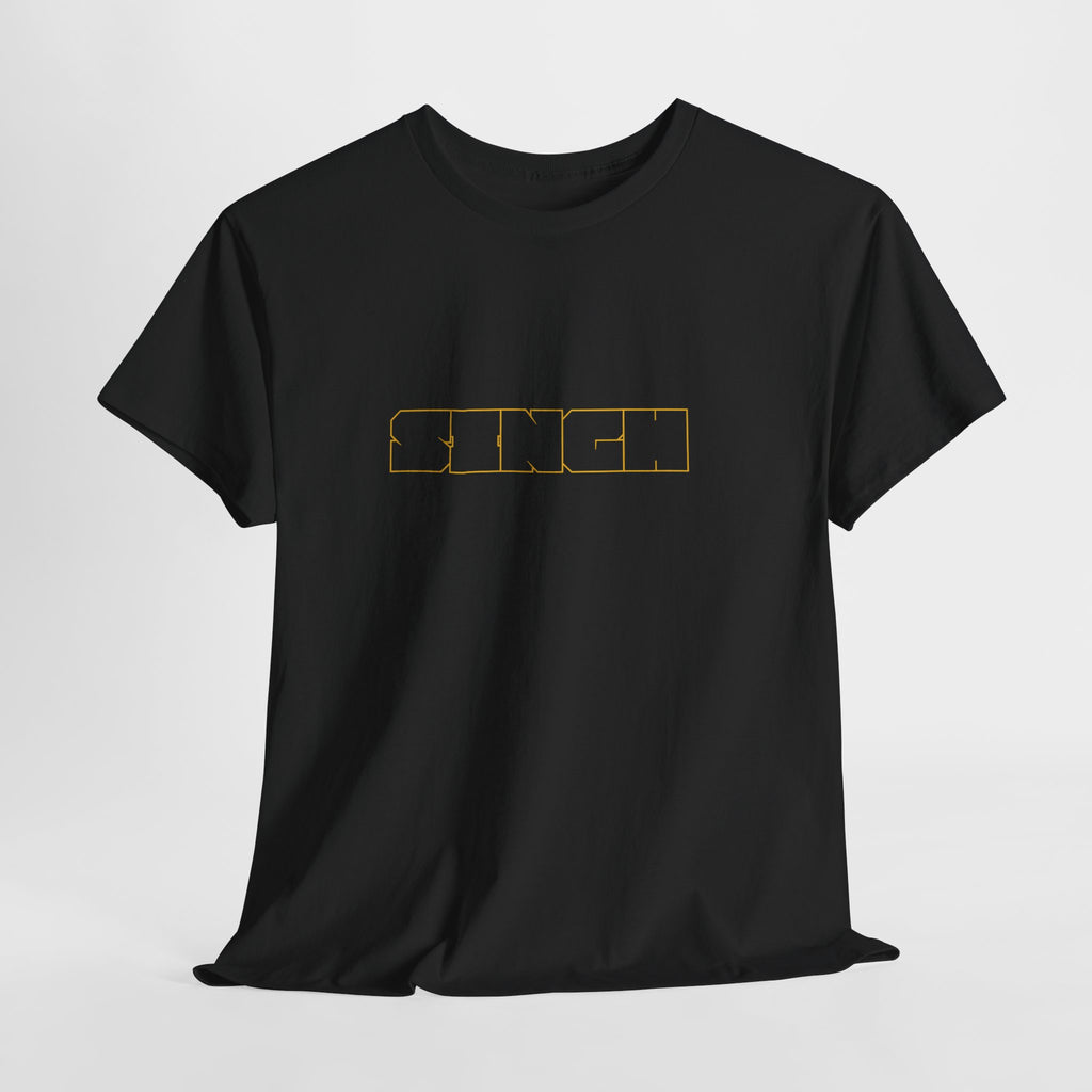 Singh Graphic Tee — Bold Gold Outline Punjabi Name Shirt